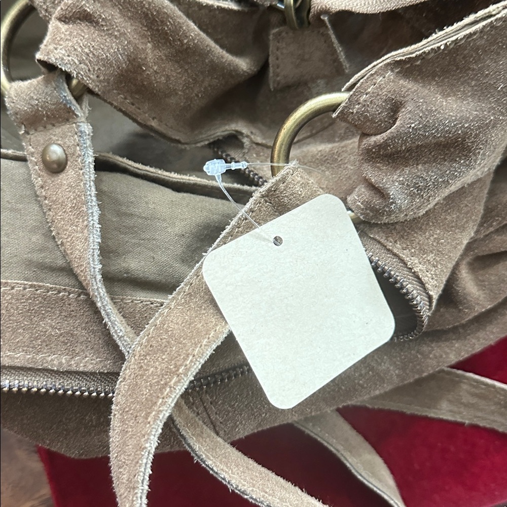 NEW FREE PEOPLE roma suede tote bag purse in brown boho slouchy large - Picture 9 of 10